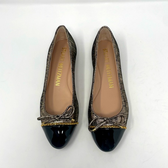 Stuart Weitzman Black and Gold Metallic Ballerina Flats - Picture 2 of 9